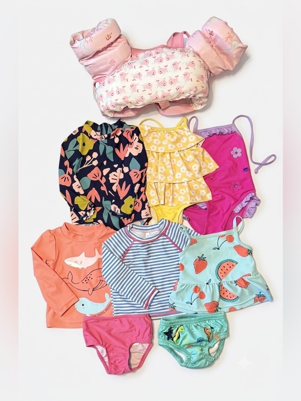 Splash Baby Girl 12M Swimwear Bundle Mix – Pink, Yellow, Navy, Coral, Aqua